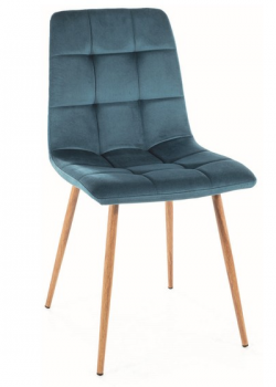 Krzesło tapicerowane welurowe MILA D turkusowe dąb