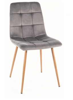 Krzesło tapicerowane welurowe szare MILA D dąb