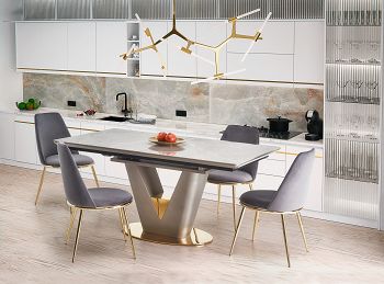 Stół rozkładany VALENTINO jasny popiel, złoty 160-220 cm