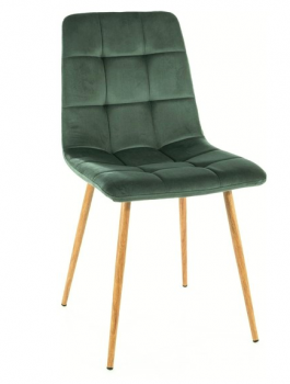 Krzesło tapicerowane welurowe zielone MILA D dąb
