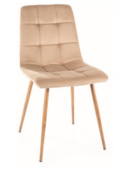 Krzesło tapicerowane welurowe beżowe MILA D dąb